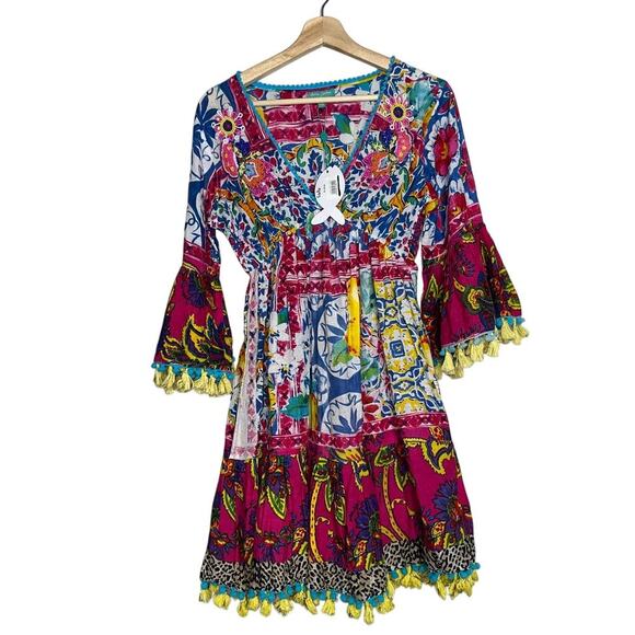 Antica Sartoria Giacomo Cinque Multicolor Tassel Boho Mini Dress One Size - Picture 1 of 6